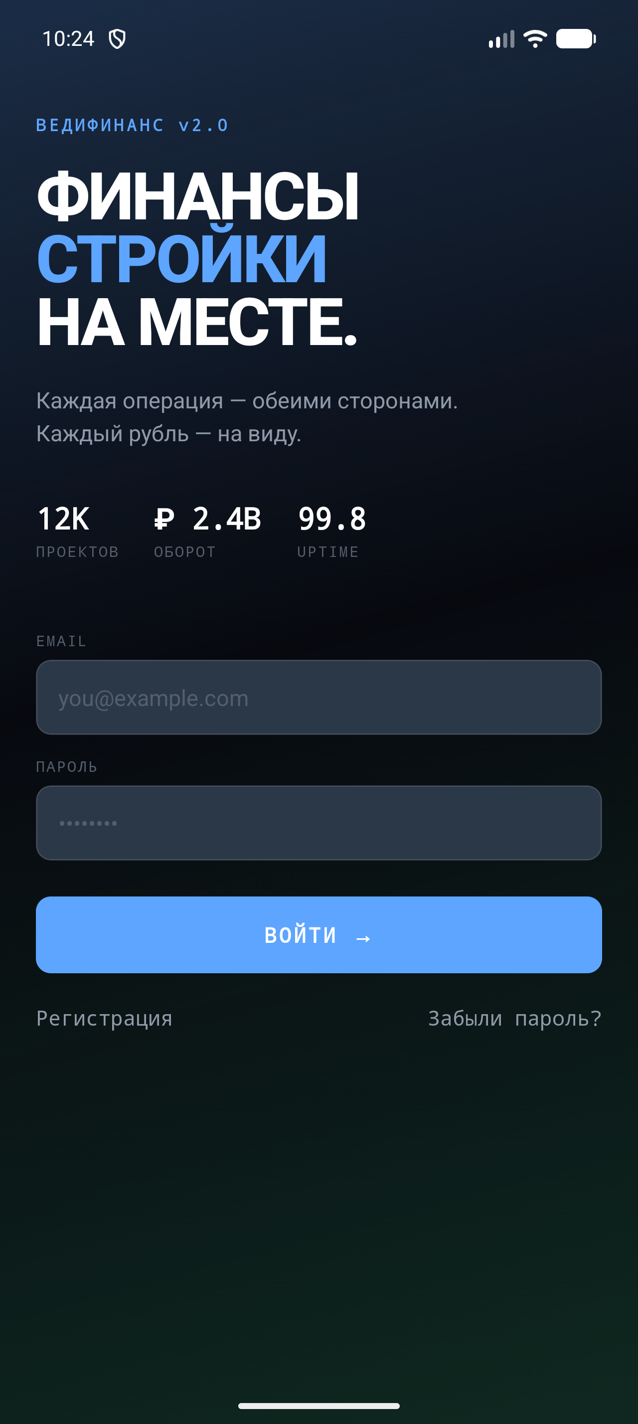 Экран входа ВедиФинанс